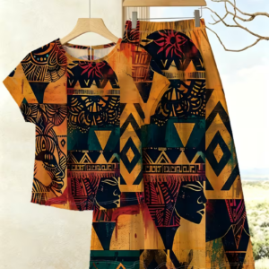 Women's African Print T-Shirt & Skirt Set