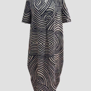 Women's Striped Barcode Print V-Neck Maxi Dress