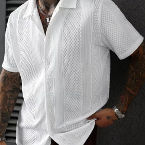 Men's White Knitted Short-Sleeve Shirt