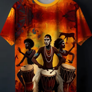 Men's African Tribal Drummer Print Crew Neck T-Shirt