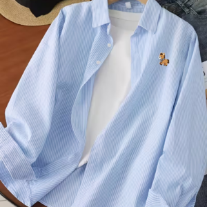 Men's Pinstripe Shirt with Checkered Scarf & Pony Print