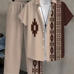 Men's Retro Ethnic Two-Piece Shirt & Trousers Set