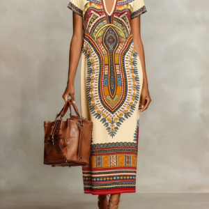 Women's Bohemian Printed V-Neck Maxi Dress